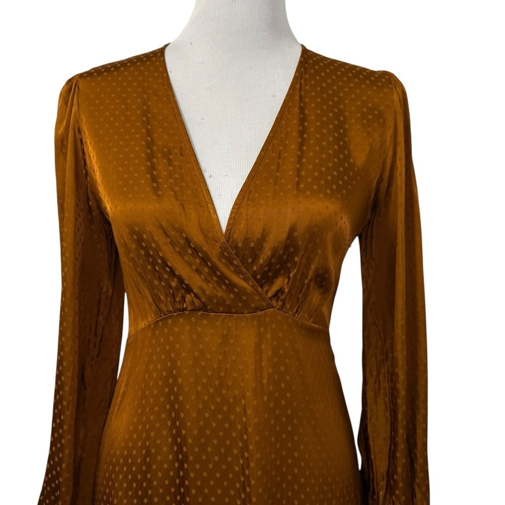 & Other Stories Womens Polka Dot V-Neck Satin Midi Dress Size 4 Burnt Orange - Picture 3 of 11